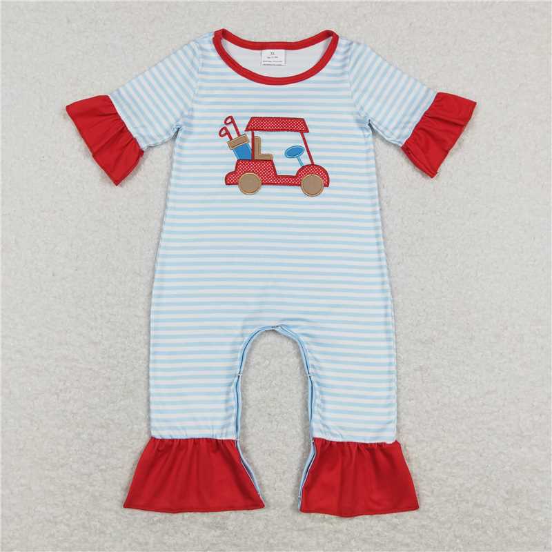 RTS NO MOQ Summer Sibling Baby Girls Red Short Sleeve Golf Rompers Outfits Clothes Sets