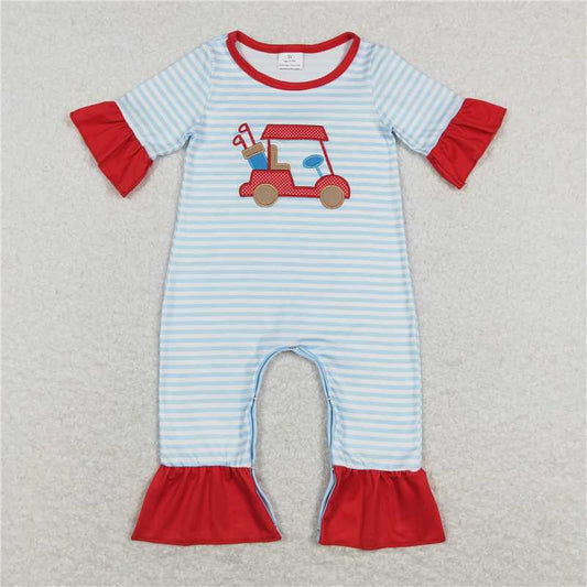 RTS NO MOQ Summer Sibling Baby Girls Red Short Sleeve Golf Rompers Outfits Clothes Sets