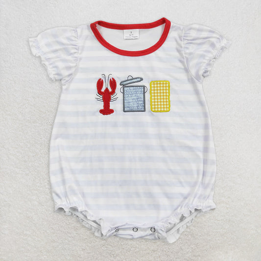 RTS NO MOQ Baby Girls Summer Bodysuit SR0743 Crawfish Boiled Corn Short Sleeve Stripe Rompers