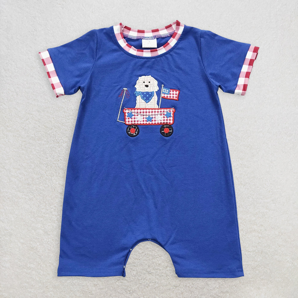 6.7 RTS NO MOQ Baby Boys Summer Bodysuit July 4th Flag Dog Short Sleeve Rompers