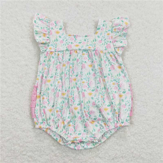 RTS NO MOQ Summer Sibling Baby Girls Pink Flowers Tops Ruffle Shorts Rompers Clothes Sets