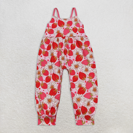 RTS NO MOQ Baby Girls Summer Bodysuit SR0887 Strawberry Flowers Sleeveless Straps Rompers