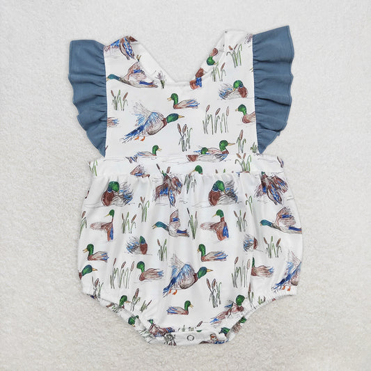 RTS NO MOQ Baby Girls Summer Bodysuit SR0893 Flutter Sleeve Duck Straps Ruffle Rompers
