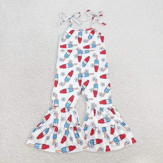 6.11 RTS NO MOQ Summer Baby Girls Bodysuit SR0905 4th Of July Popstick Straps Bell Pants Jumpsuits