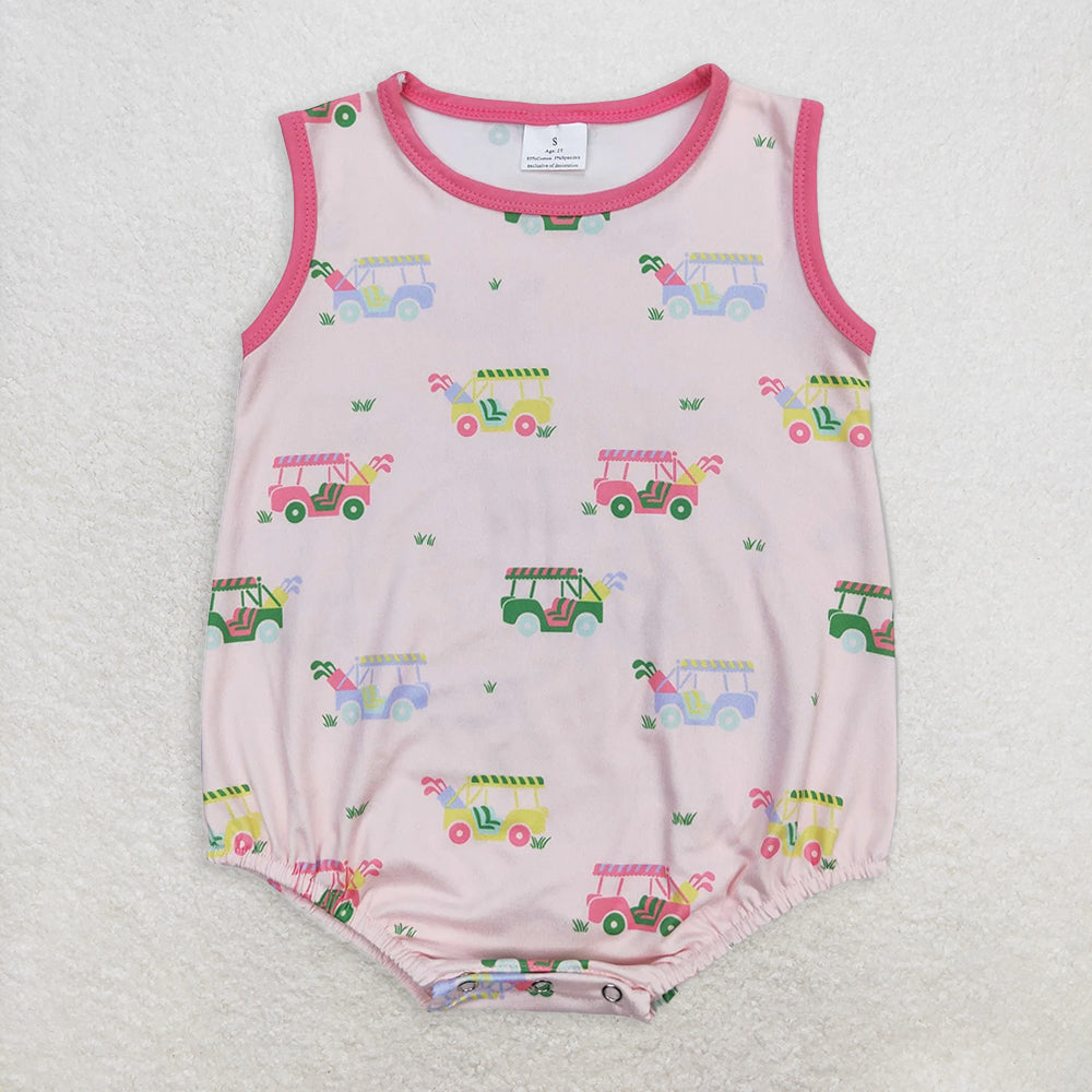 6.5 RTS NO MOQ Summer Baby Girls Bodysuit SR0981 Golf Pink Sleeveless Rompers