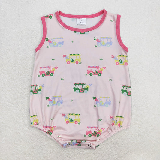 6.5 RTS NO MOQ Summer Baby Girls Bodysuit SR0981 Golf Pink Sleeveless Rompers