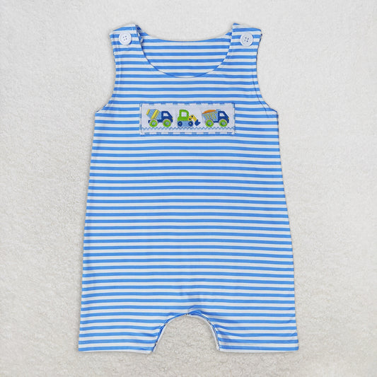 RTS NO MOQ Baby Boys Summer Bodysuit SR1005 Blue Stripes Sleeveless Constructions Rompers