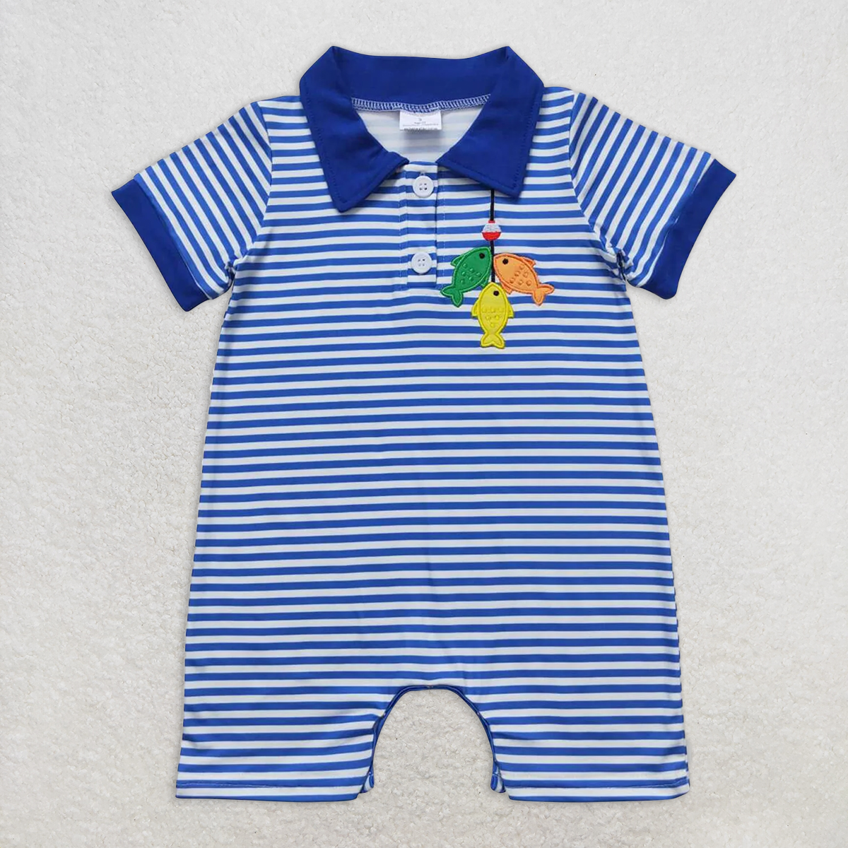 RTS NO MOQ Baby Boys Summer Bodysuit SR1045 Fishing Blue Stripes Short Sleeve Buttons Rompers