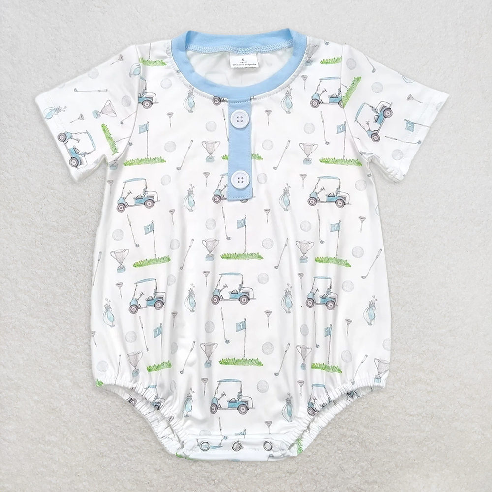 RTS NO MOQ Baby Boys Summer Bodysuit SR1070 Short sleeves Golf Blue Buttons Rompers