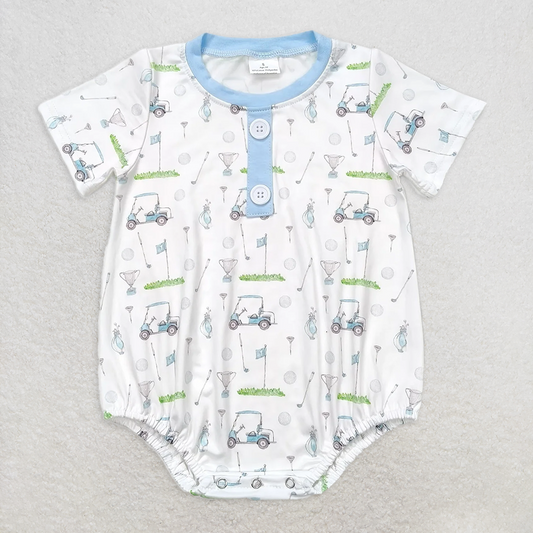 RTS NO MOQ Baby Boys Summer Bodysuit SR1070 Short sleeves Golf Blue Buttons Rompers