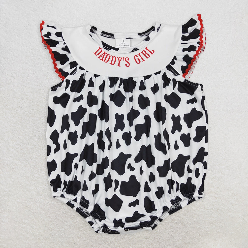 RTS NO MOQ Baby Girls Summer Bodysuit SR1146 Daddy's Girl Black Cow Print Rompers