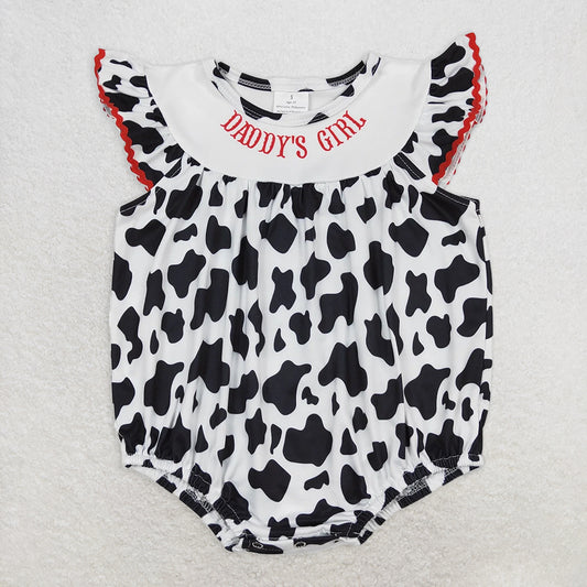 RTS NO MOQ Baby Girls Summer Bodysuit SR1146 Daddy's Girl Black Cow Print Rompers