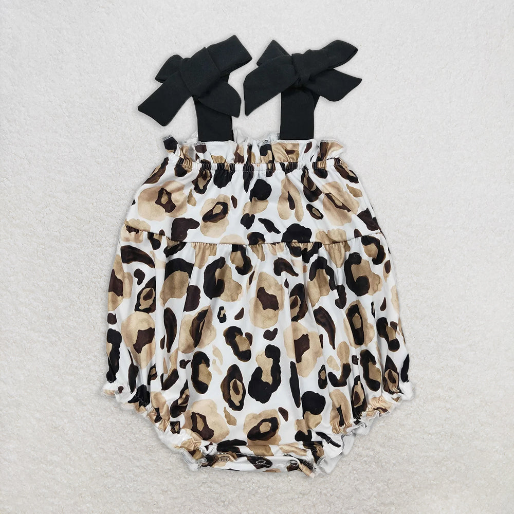 RTS NO MOQ Baby Girls Summer Bodysuit SR1198 Black Leopard Gold Straps Rompers