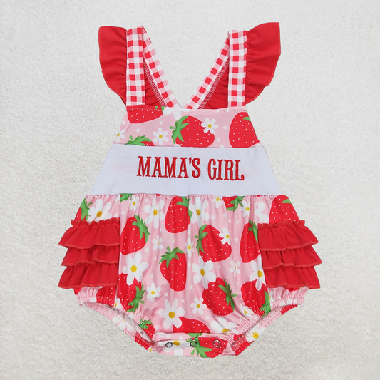 RTS NO MOQ Baby Girls Summer Bodysuit SR1269 Mama's Girl Red Strawberry Flowers Rompers