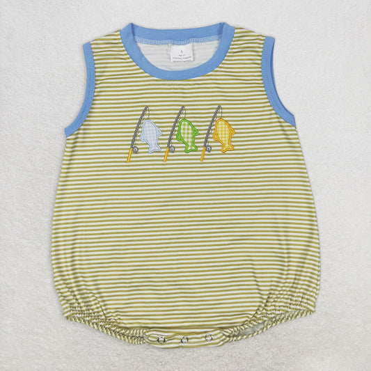 RTS NO MOQ Baby Boys Summer Bodysuit SR1281 Stripes Fishing Sleeveless Rompers