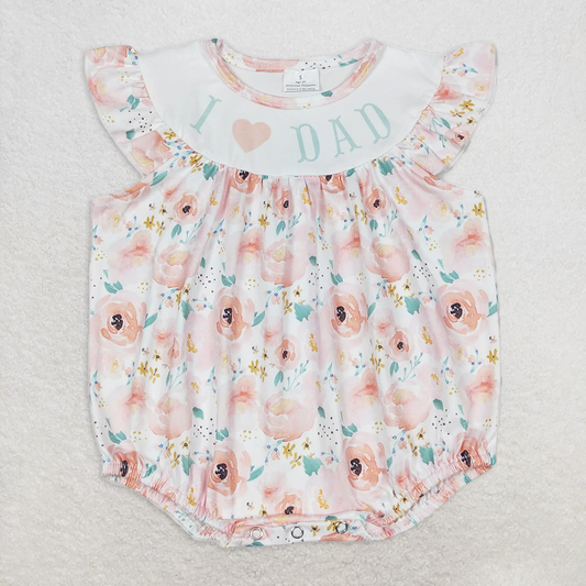 RTS NO MOQ Baby Girls Summer Bodysuit SR1349 I Love Dad Flowers Ruffle Sleeveless Summer Rompers
