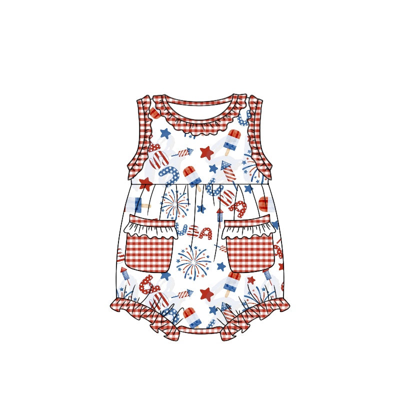 SR1365 4th of july USA girl jumpsuit summer cute baby romper