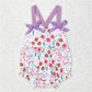 RTS NO MOQ Summer Sibling Baby Girls Purple Tulip Flowers Bows Rompers Tunic Shorts Clothes Sets