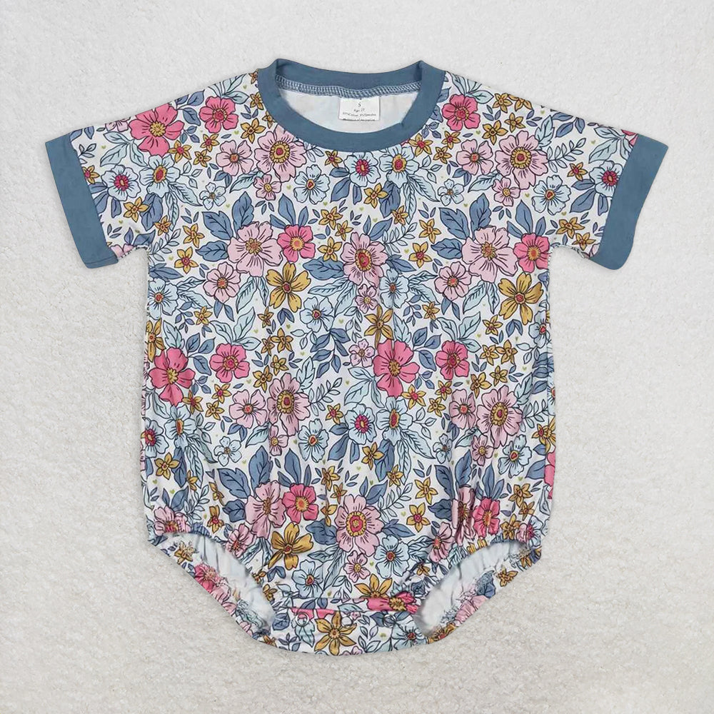 5.19 RTS NO MOQ Baby Girls Summer Bodysuit SR1500 Green Flowers Short Sleeve Pink Rompers