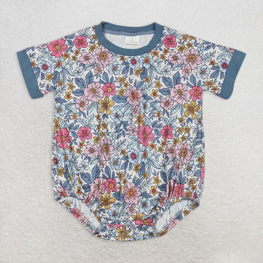 5.19 RTS NO MOQ Baby Girls Summer Bodysuit SR1500 Green Flowers Short Sleeve Pink Rompers