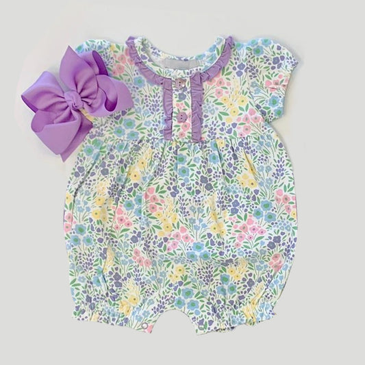 SR1523 Flower short sleeve kid jumpsuit summer cute baby romper