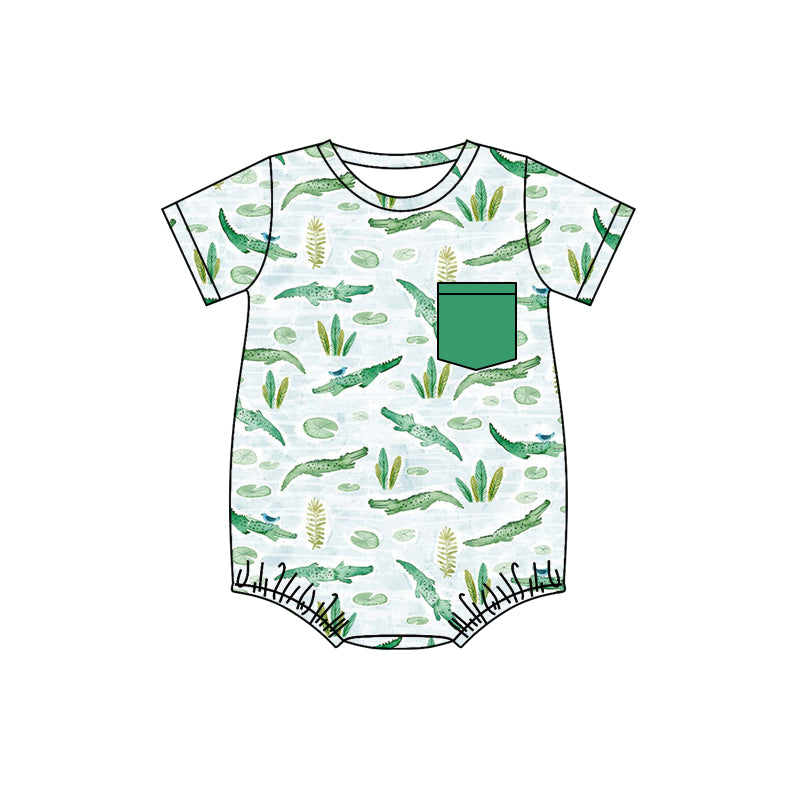 SR1525 green pocket short sleeve kid jumpsuit summer cute baby romper