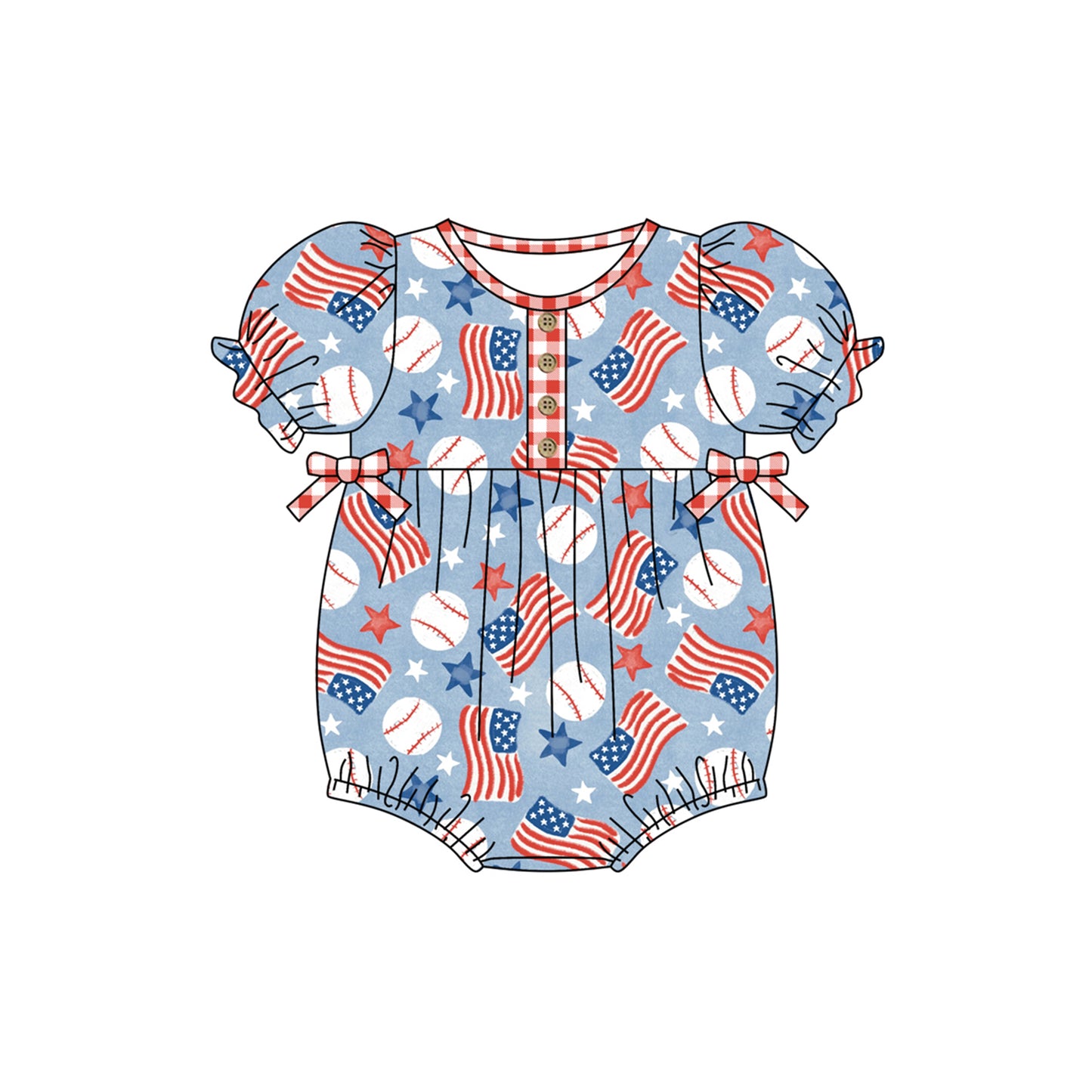 SR1564 4th of july baseball short sleeve design kid jumpsuit summer baby romper