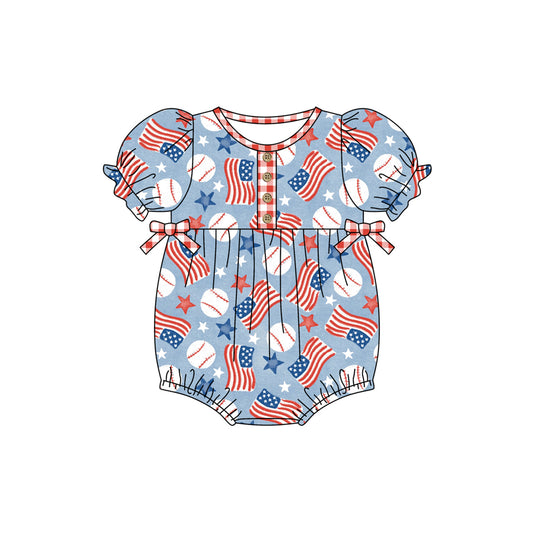 SR1564 4th of july baseball short sleeve design kid jumpsuit summer baby romper