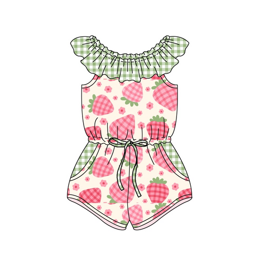 SR1565  Strawberry design short sleeve design kid jumpsuit baby romper