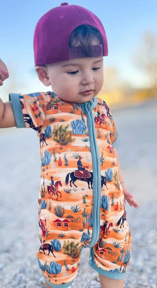 SR1579 cowboy design summer short sleeve kid jumpsuit romper