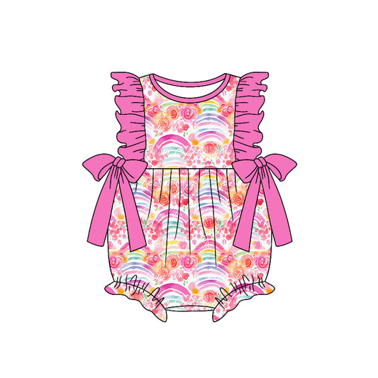 SR1597 pink rainbow summer design short sleeve design kid jumpsuit baby romper