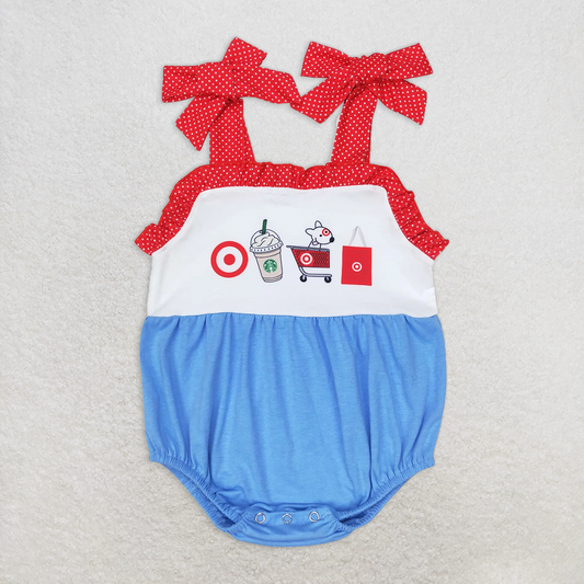 RTS NO MOQ Baby Girls Summer Bodysuit SR1605 Polka Dots Straps Coffee Cart Summer Rompers