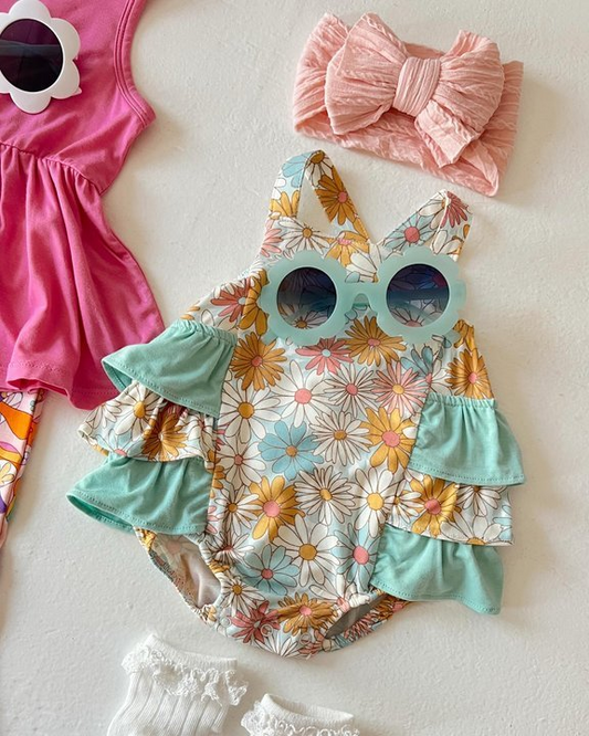 SR1688 floral girl jumpsuit summer cute baby romper