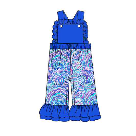 SR1810 Dark Blue Kids Girls Floral Jumpsuit