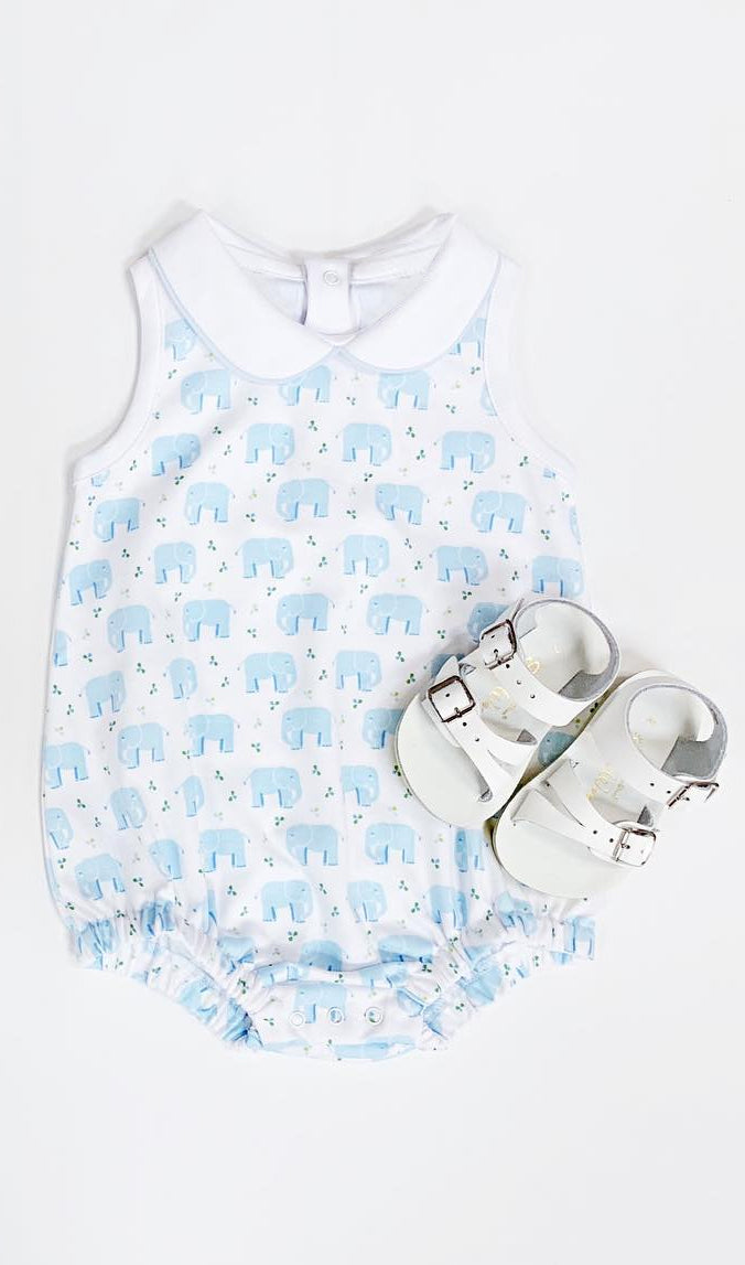 SR1824 Blue elephant baby girls short sleeve romper