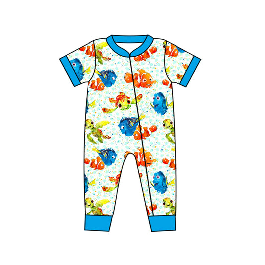 SR1828 cartoon fish short sleeve  summer kid jumpsuit rompers