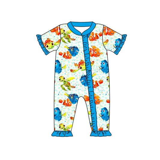 SR1829 cartoon girl fish short sleeve  summer kid jumpsuit rompers