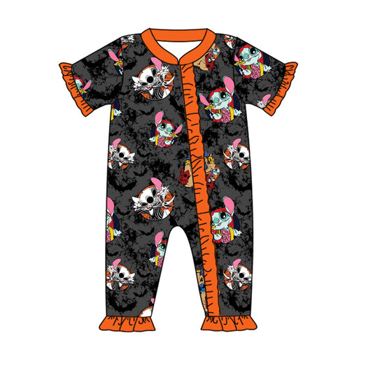 SR1833 halloween girl black short sleeve  summer kid jumpsuit rompers