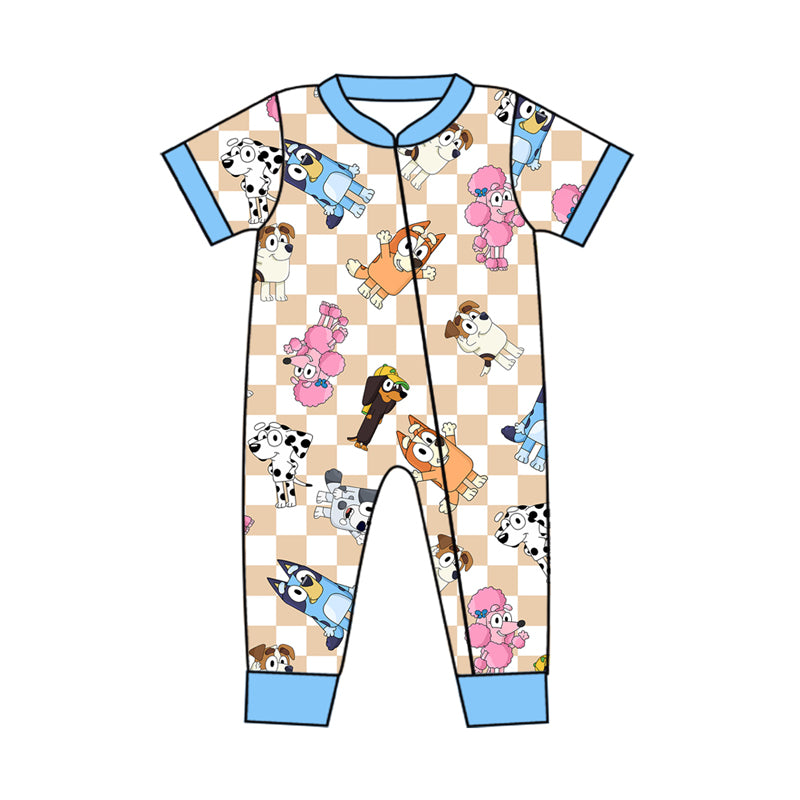 SR1834 blue dog short sleeve  summer kid jumpsuit rompers