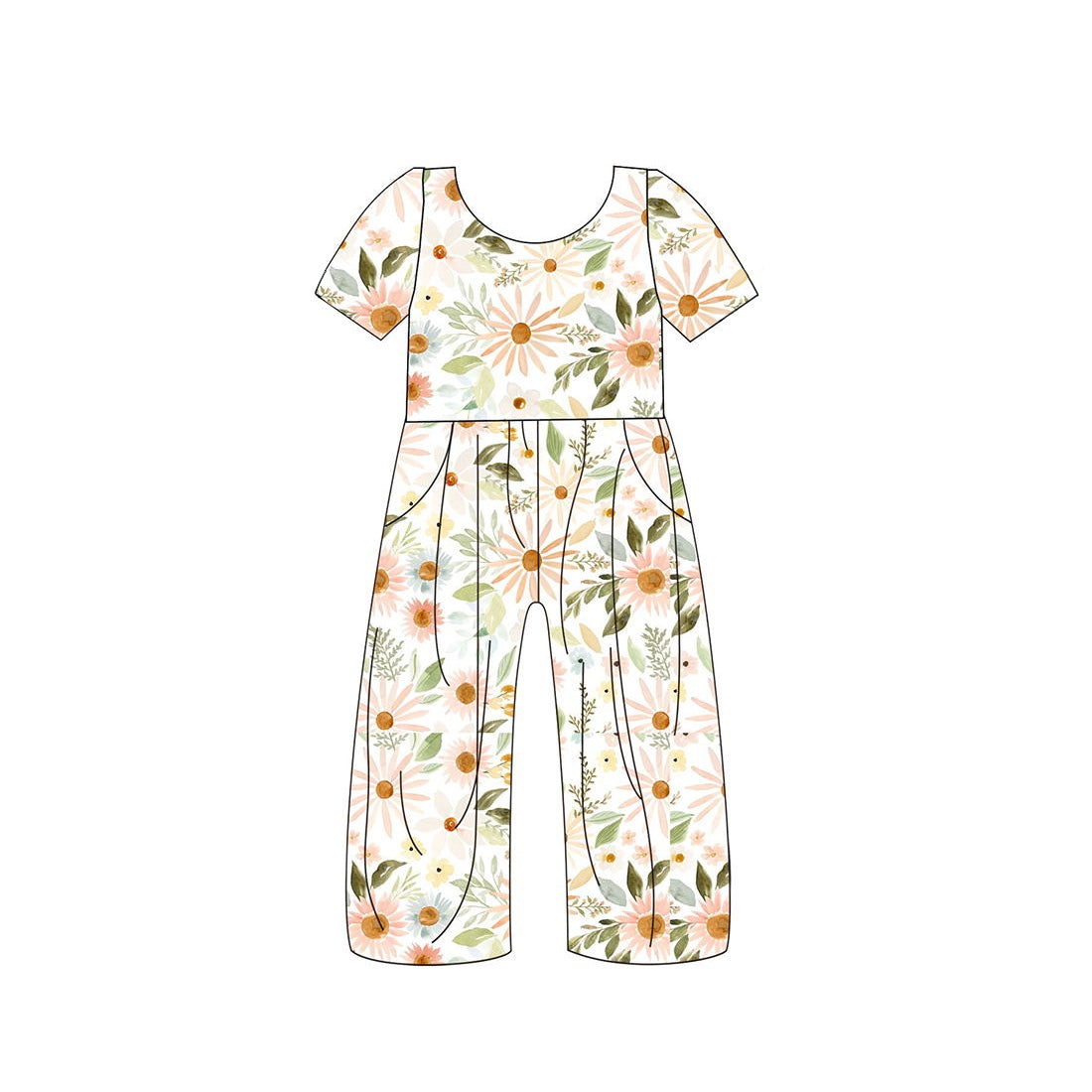 SR1847 Short Sleeve Kids Girls Floral Jumpsuit