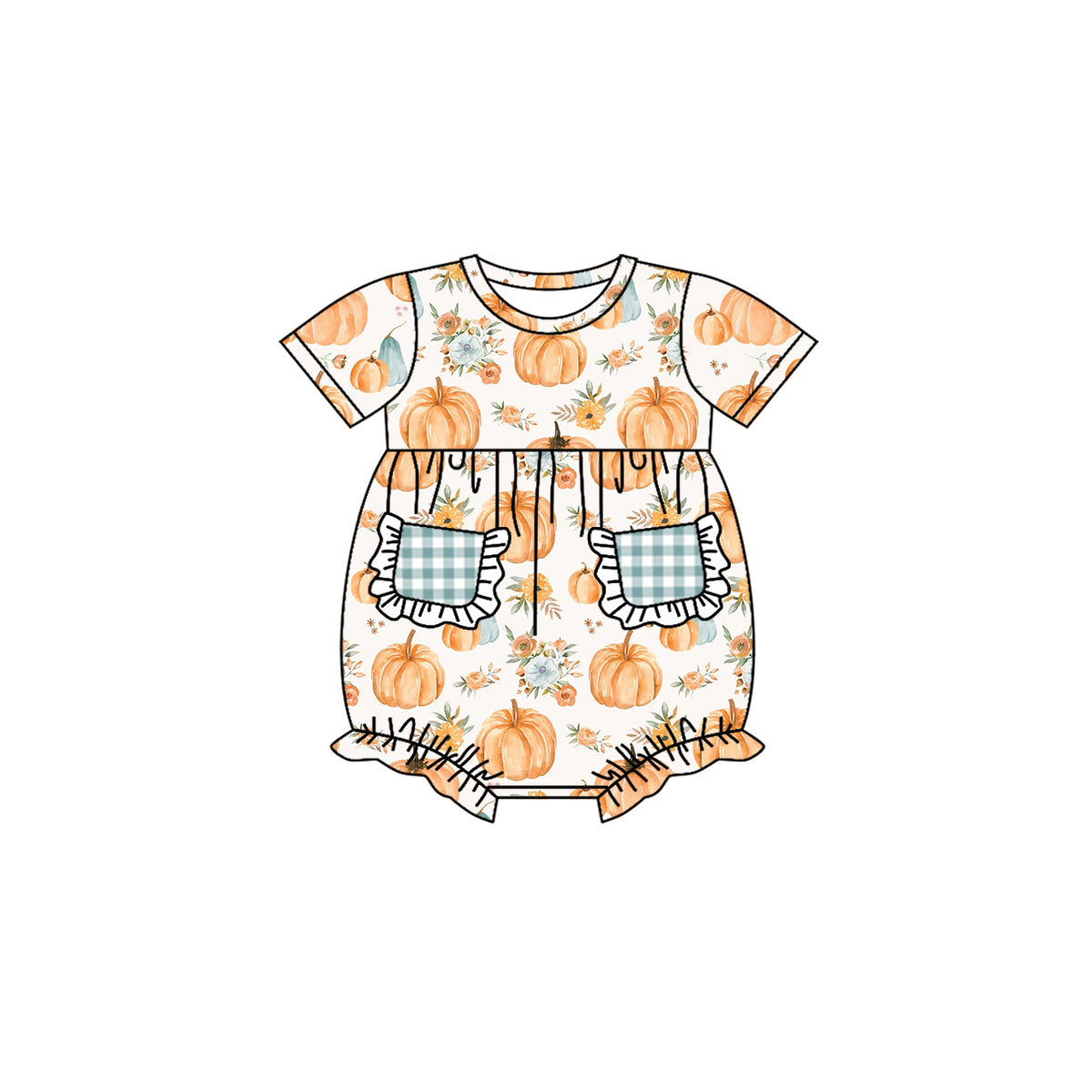 SR1878 Pumpkin baby girls short sleeve romper