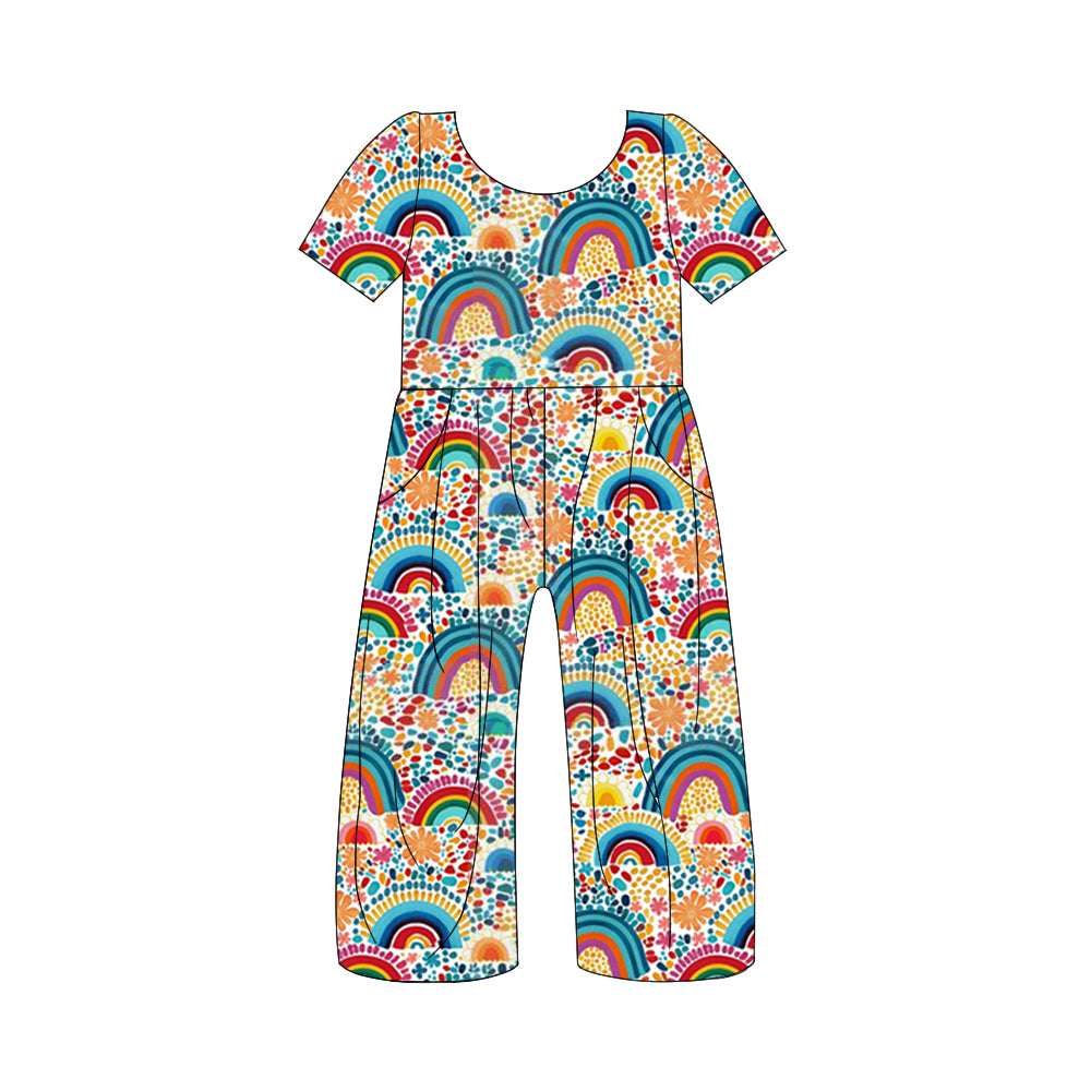 SR1883 Rainbow Short Sleeve Kids Girls Jumpsuit