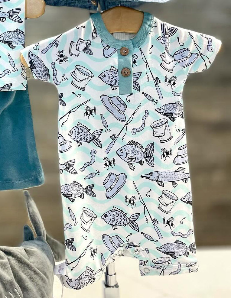 SR1888 fish cute baby boy short sleeve romper