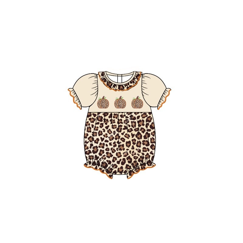 SR1893 halloween leopard pumpkin cute baby boy short sleeve romper