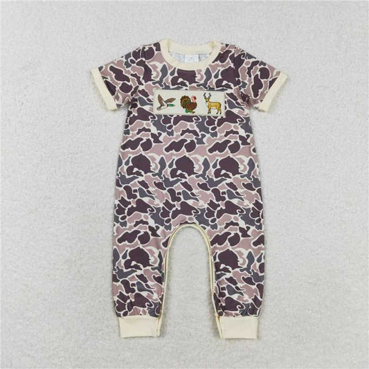 RTS NO MOQ Summer Sibling  Baby Boys Duck Turkey Deer Camo Rompers Clothes Sets