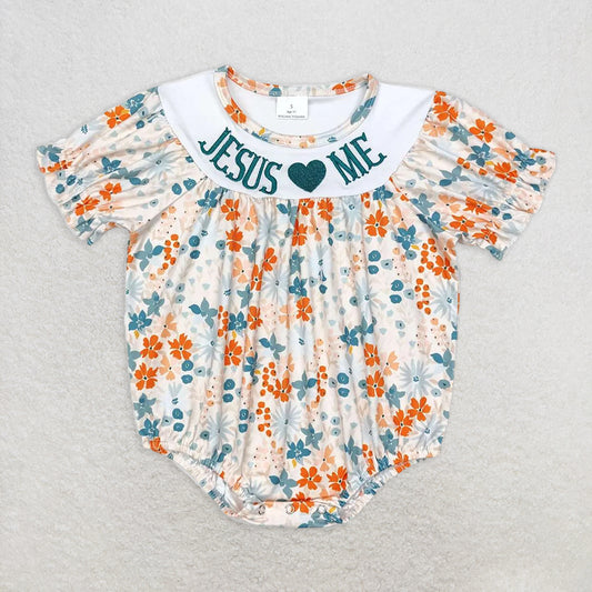 RTS NO MOQ Baby Girls Summer Bodysuit SR1941 Jesus Love Me Short Sleeve Flowers Rompers