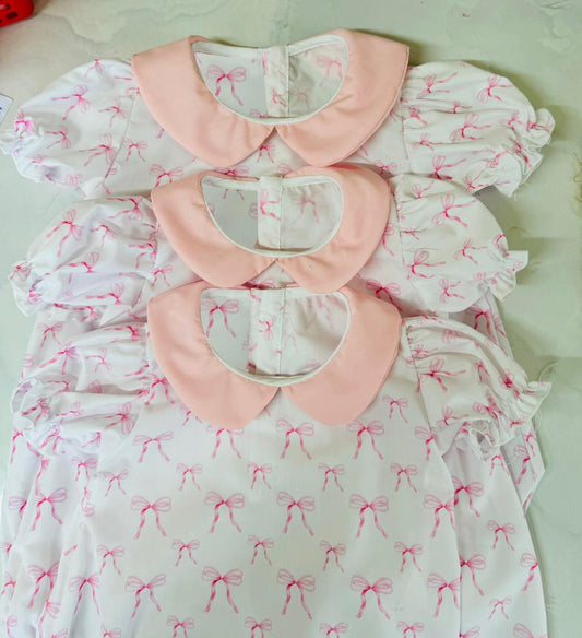 SR1975 Pink Bow Girls Baby Toddler Short sleeve cute baby kid rompers