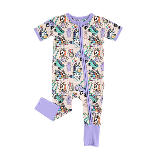 SR2095 Purple Baby Toddler Short sleeve baby kid rompers