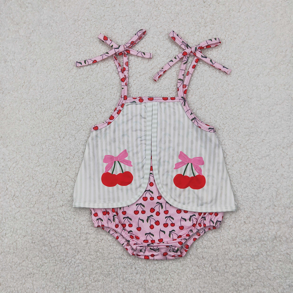 RTS NO MOQ Baby Girls Summer Bodysuit SR2279 Cute Cherry Straps Rompers