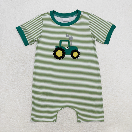 RTS NO MOQ Baby Boys Summer Bodysuit SR2431 Short Sleeves Green Tractor Farm Rompers